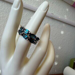 Colleen Lopez 925 Silver Marquise Cut London Blue Topaz Double Row Eternity Ring